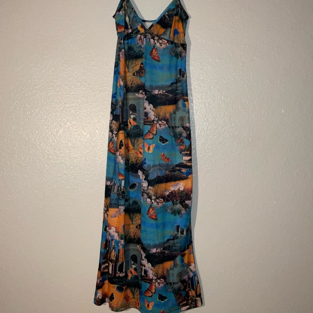 Butterfly Blue Orange Maxi Sundress Size Medium